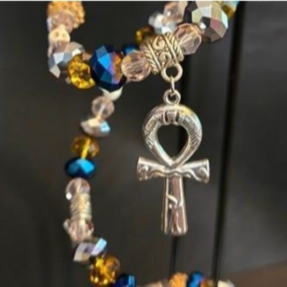 Egyptian Beaded Sun Catcher with Charms and Lapis Lazuli - Picture 7 of 10